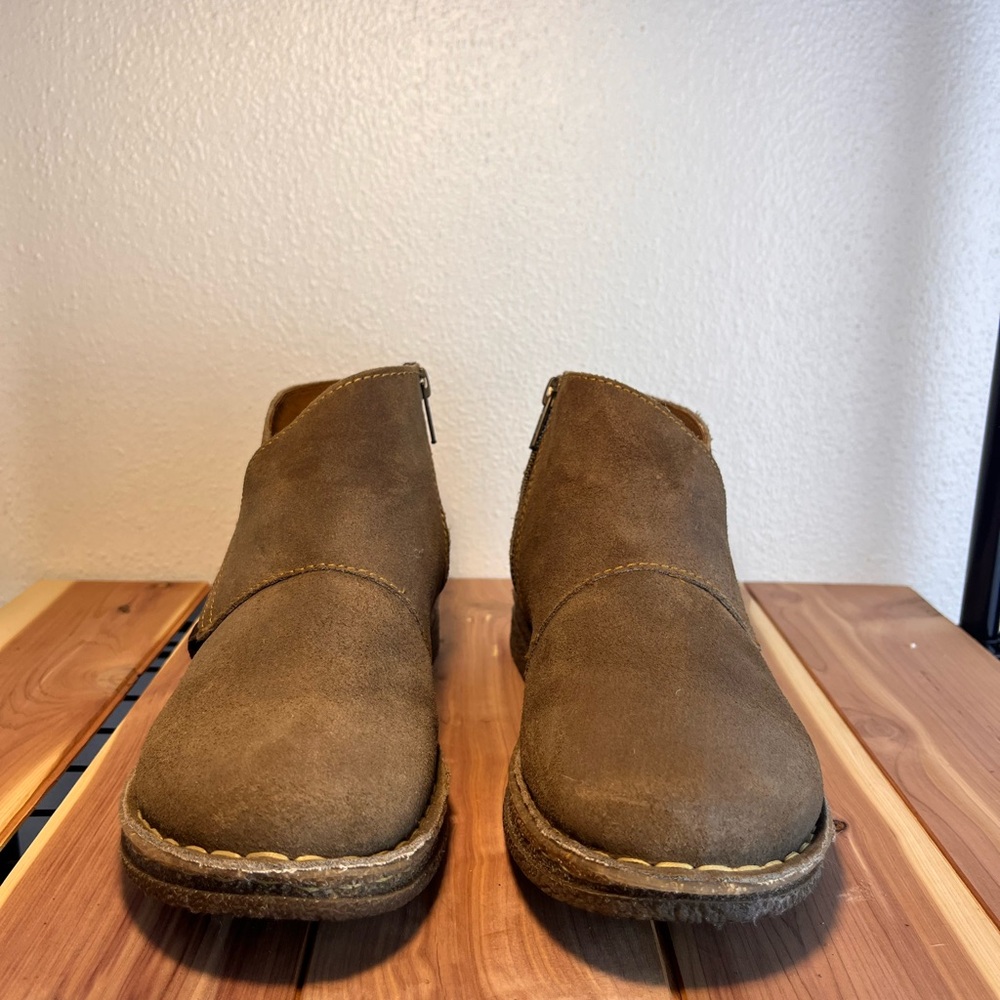 Born Brown Suede Ankle Booties with Side Zip